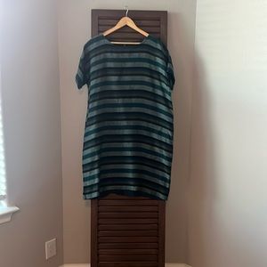 Eileen Fisher striped linen Dress. Dark Turquoise. Size S.
